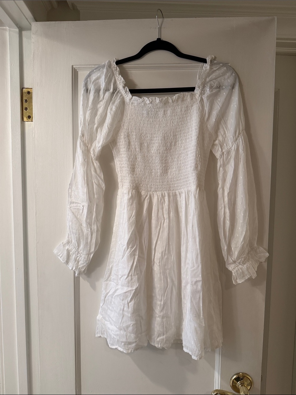 Nostalgia White Smocked Mini Dress with Puff Sleeves